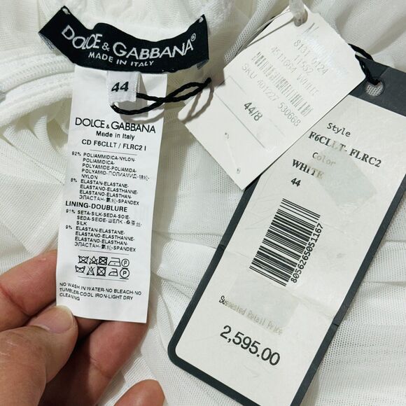 Dolce & Gabbana Tulle Midi Dress 44/ US 8 White Sheer Off The Shoulder NWT $2595 - Picture 11 of 12